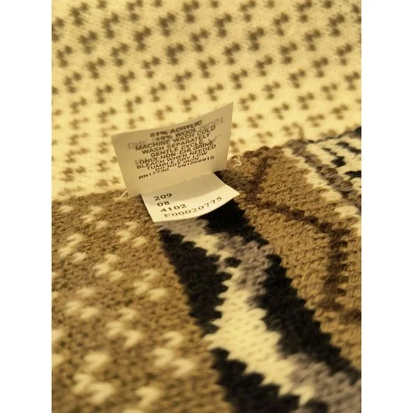 Merona Scarf Wool Blend 10"X60" Taupe Brown Black w/Fringe Reversible 1968 - Picture 4 of 5